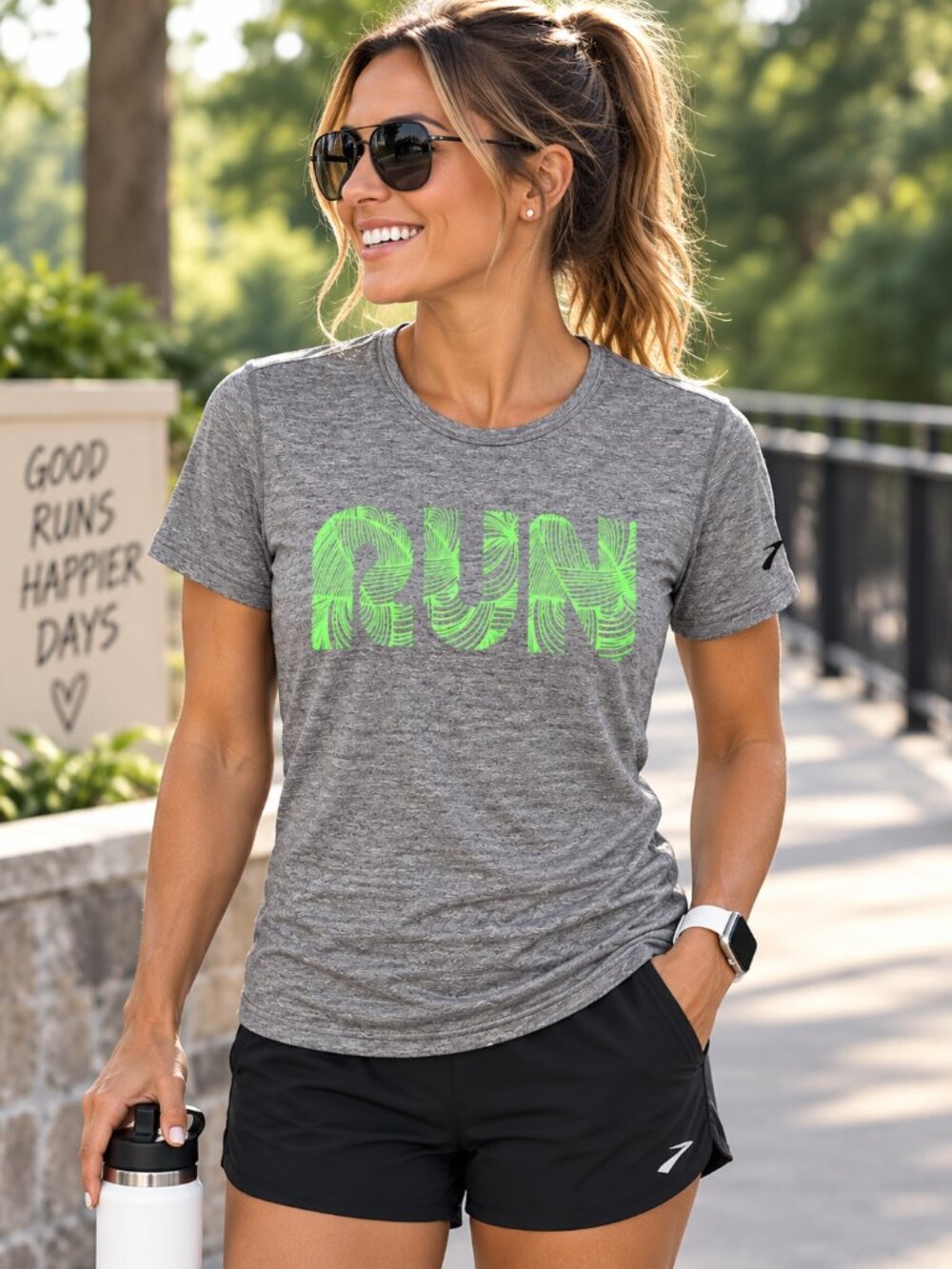 Brooks Women's M Gray Green RUN Equilibrium Performance Running Shirt
